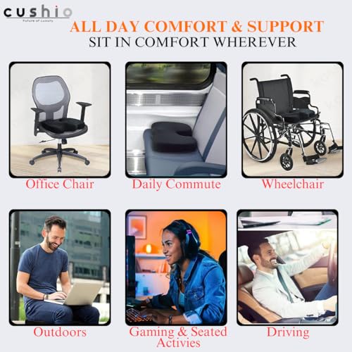 CUSHIO Memory Foam Backrest & Coccyx Seat Cushion Combo - Lower Back and Coccyx Support for Long Sitting Hours on Car Seat, Office/Home Chair (Mesh Black) - Image 5