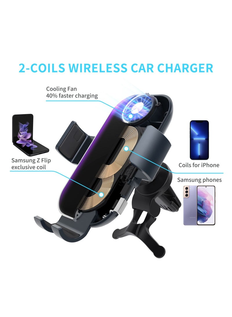Captaintech Wireless Car Charger for Samsung Galaxy Z Flip 5, 【Dual Coils】 Fast Charging Phone Car Mount for Air Vent Dashboard for Samsung Galaxy Z Flip 4/3/2, iPhone 14 - Image 5