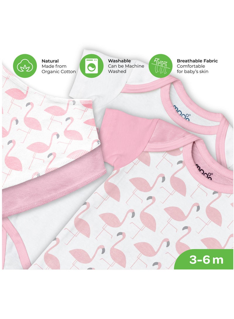 Moon Organic Baby Gift Set Of 7 Rompers-Swaddle-Bibs-Hat-Mitten Set For 3-6 Months Pink - Image 3
