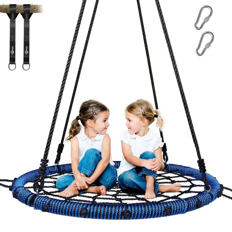 Trekassy 750lbs 40 Spider Web Saucer Tree Swing for Kids Adults Outdoor Net Swing with Steel Frame and 2 Hanging StrapsBlue - Image 2