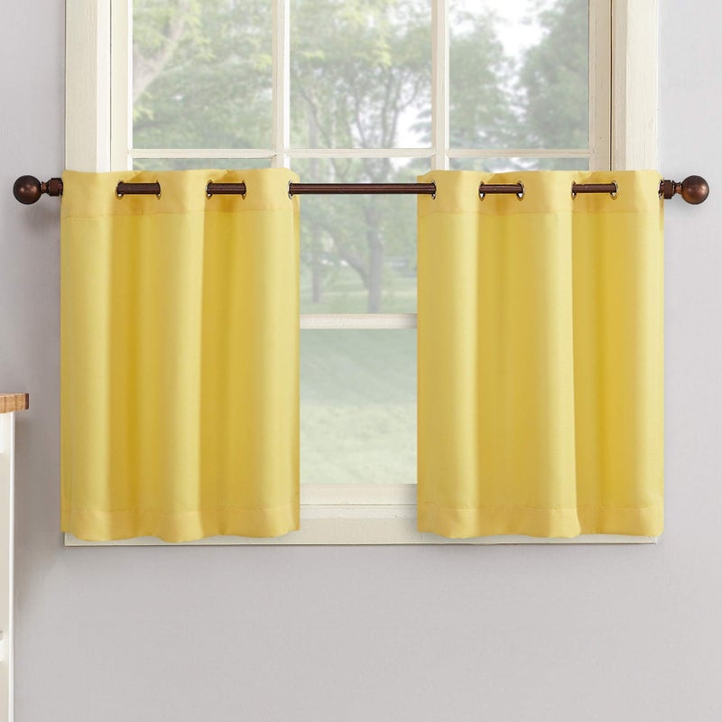 No. 918 No 918 Montego Casual Textured SemiSheer Grommet Kitchen Curtain Tier Pair 56 x 24 Yellow - Image 1