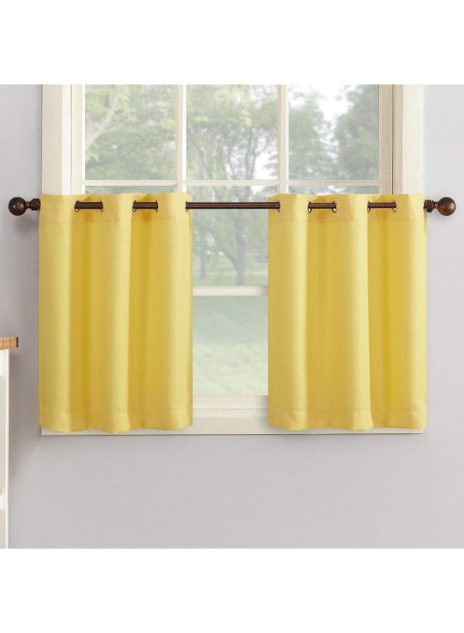 No. 918 No 918 Montego Casual Textured SemiSheer Grommet Kitchen Curtain Tier Pair 56 x 24 Yellow - Image 2