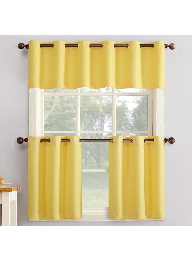 No. 918 No 918 Montego Casual Textured SemiSheer Grommet Kitchen Curtain Tier Pair 56 x 24 Yellow - Image 3