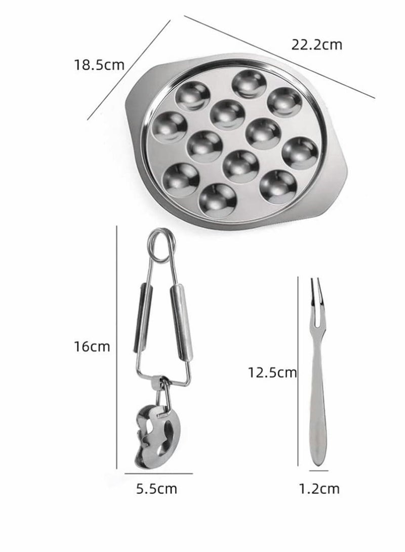 SYOSI Escargot Dining Set, Stainless Steel Escargot Tableware Metal Snail Tong 12 Compartment Holes Snail Plate Tong Escargot Fork Escargot Plate for Home BBQ Restaurant, 2 Set - Image 4
