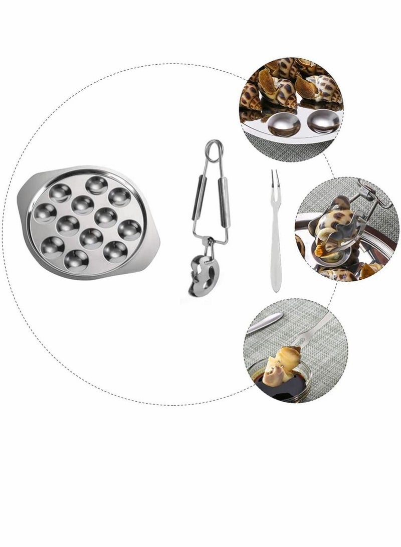 SYOSI Escargot Dining Set, Stainless Steel Escargot Tableware Metal Snail Tong 12 Compartment Holes Snail Plate Tong Escargot Fork Escargot Plate for Home BBQ Restaurant, 2 Set - Image 5