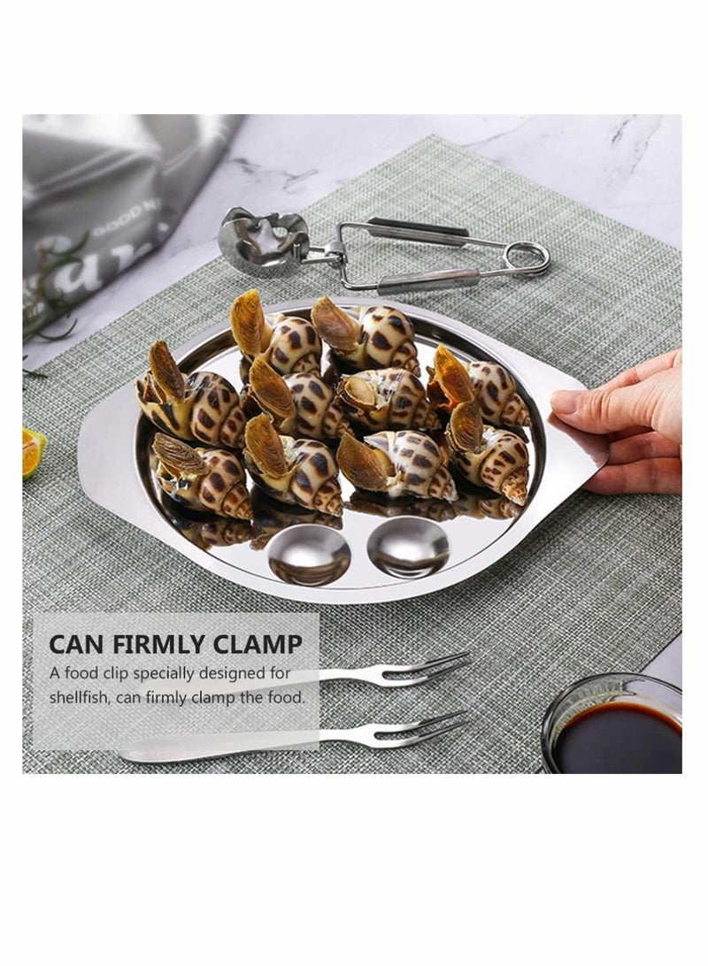 SYOSI Escargot Dining Set, Stainless Steel Escargot Tableware Metal Snail Tong 12 Compartment Holes Snail Plate Tong Escargot Fork Escargot Plate for Home BBQ Restaurant, 2 Set - Image 3