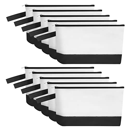 Sinzip 10 Pieces Cotton Canvas Makeup Bag with Bottom and Strap MultiPurpose Cosmetic Bag with Zipper Travel Toiletry Pouch Blank DIY Craft Bag WhiteBlack S - Image 1