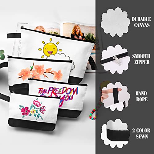 Sinzip 10 Pieces Cotton Canvas Makeup Bag with Bottom and Strap MultiPurpose Cosmetic Bag with Zipper Travel Toiletry Pouch Blank DIY Craft Bag WhiteBlack S - Image 3