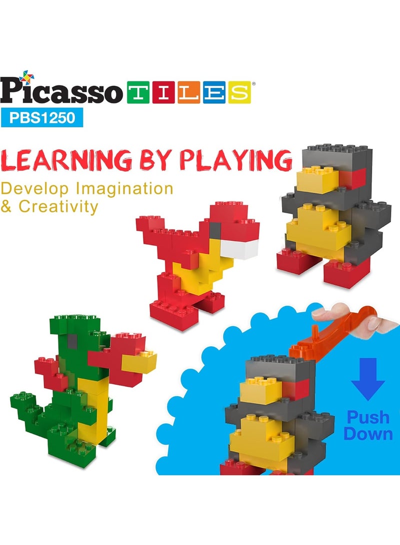 PicassoTiles بيكاسو تايلز كتل بناء من الطوب 1250 قطعة | كتل بناء | ألعاب STEM | مجموعة ألعاب تعليمية | كتل تكديس | مجموعة بناء للأطفال لتطوير الدماغ - Image 4