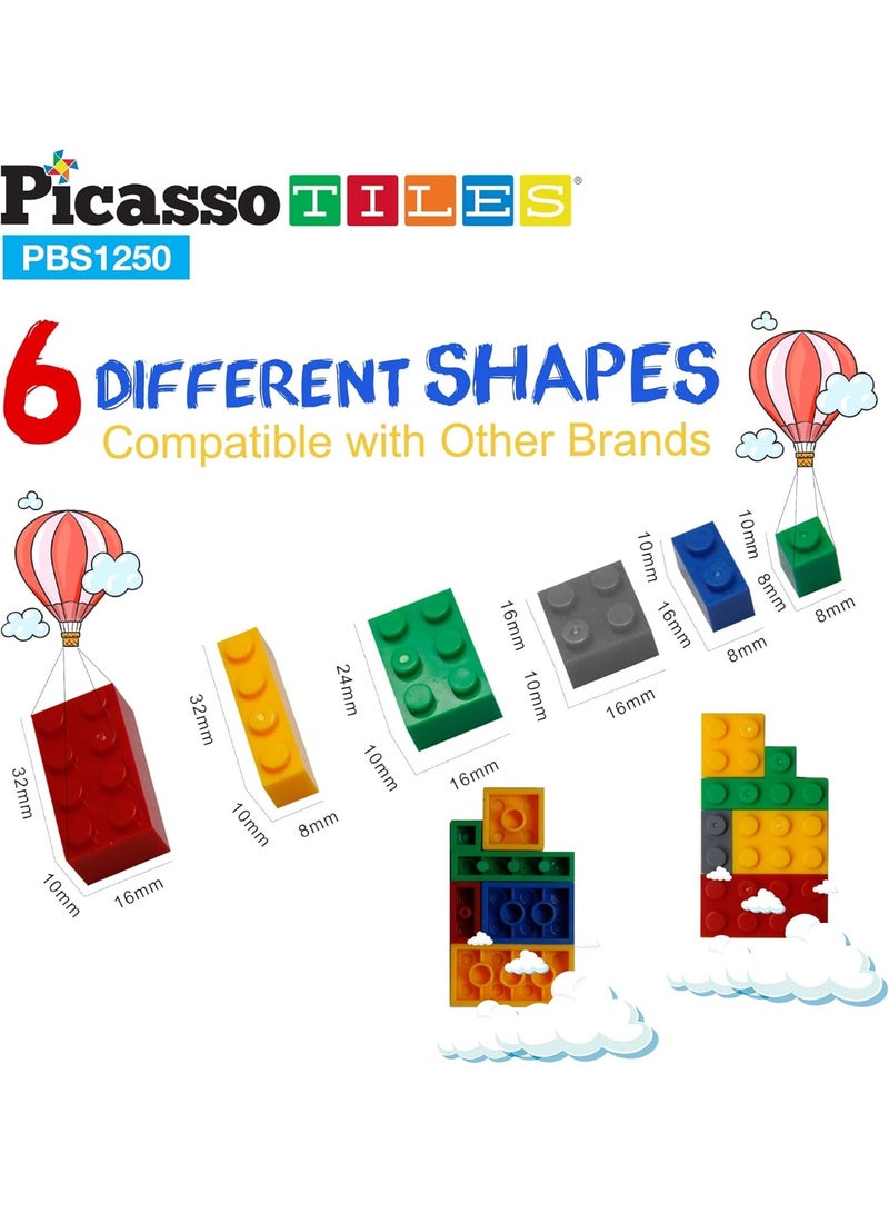 PicassoTiles بيكاسو تايلز كتل بناء من الطوب 1250 قطعة | كتل بناء | ألعاب STEM | مجموعة ألعاب تعليمية | كتل تكديس | مجموعة بناء للأطفال لتطوير الدماغ - Image 2