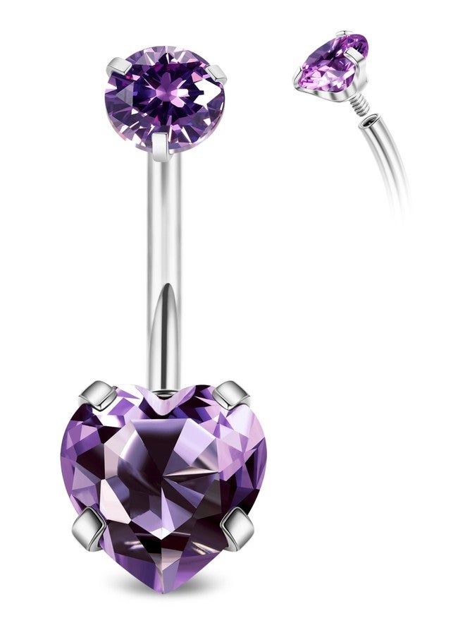 NICEIGHT 14G G23 Titanium Belly Button Rings for Women Hypoallergenic Heart Belly Rings Cubic Zirconia Navel Rings for Sensitive Skin Belly Piercing Jewelry Purple 6MM - Image 1