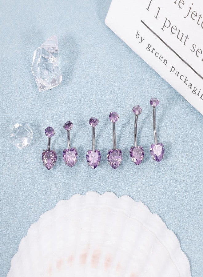 NICEIGHT 14G G23 Titanium Belly Button Rings for Women Hypoallergenic Heart Belly Rings Cubic Zirconia Navel Rings for Sensitive Skin Belly Piercing Jewelry Purple 6MM - Image 3
