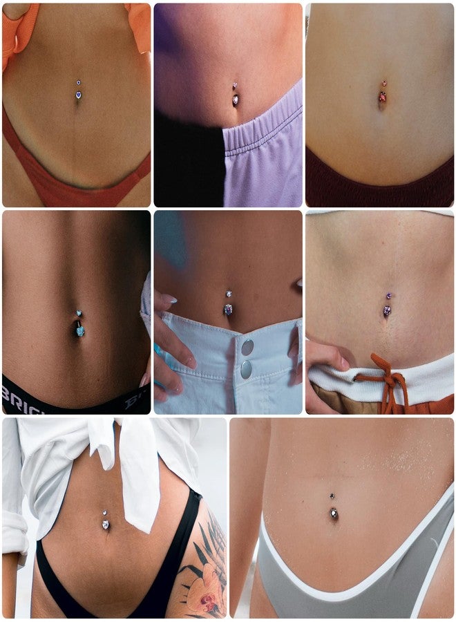 NICEIGHT 14G G23 Titanium Belly Button Rings for Women Hypoallergenic Heart Belly Rings Cubic Zirconia Navel Rings for Sensitive Skin Belly Piercing Jewelry Purple 6MM - Image 5