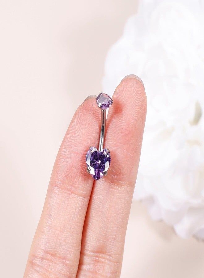 NICEIGHT 14G G23 Titanium Belly Button Rings for Women Hypoallergenic Heart Belly Rings Cubic Zirconia Navel Rings for Sensitive Skin Belly Piercing Jewelry Purple 6MM - Image 2