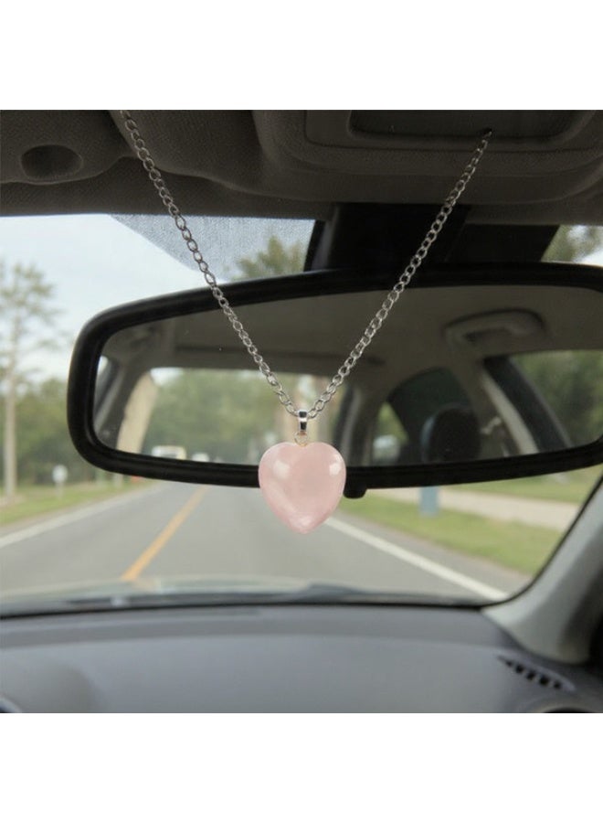 Natural Rose Quartz Heart Car Mirror Hanger, Decorative Pendant with Cord, Rearview Mirror Accessory - Image 2