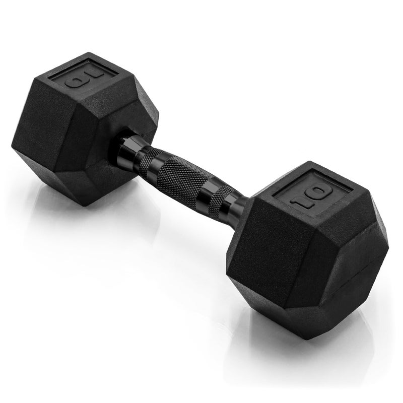 CAP Barbell 10 LB Rubber Coated Hex Dumbbell Hand Weight - Single | Black Handle - Image 1