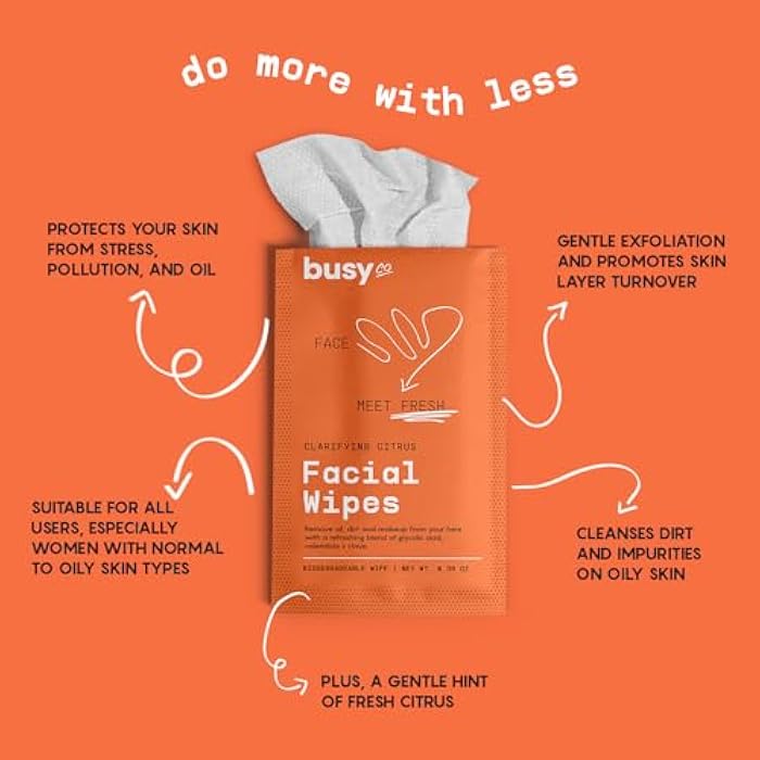BUSYCO Refresh Face Wipes – Individual Cleaning Facial Wipe Singles- Moist Towelettes Individually Wrapped – After Workout & Travel – Fresh Citrus - AHA/BHA, Clover & Calendula - Image 2