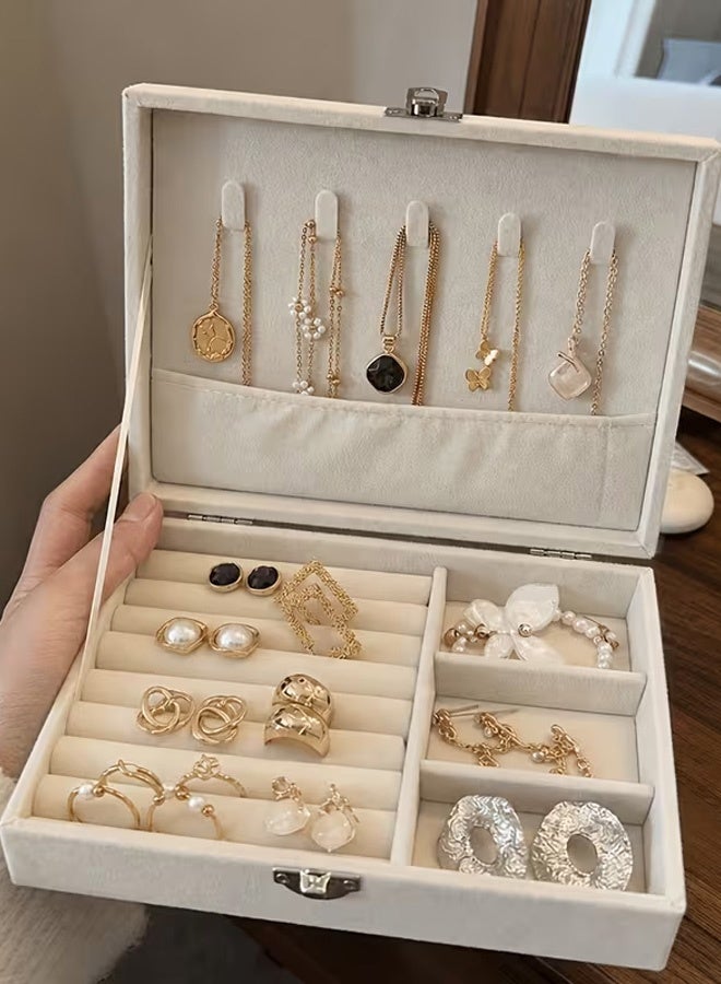 Hanayo Jewelry Box Multifunctional Jewelry Display Case for Display Storage Jewelry Storage Case with Lid for Earring Necklace Rings Bracelet with Removable Dividers(Beige) - Image 4