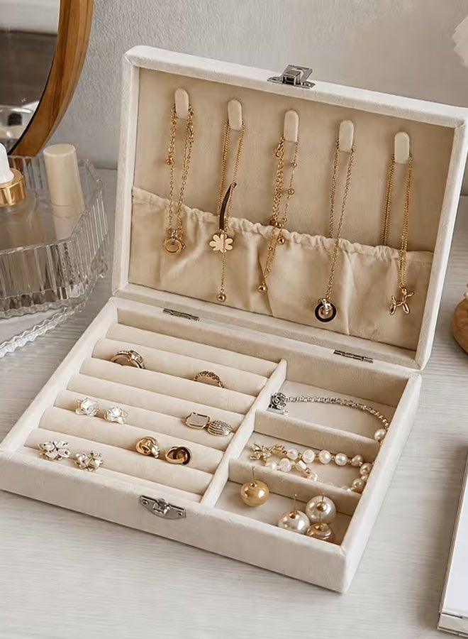 Hanayo Jewelry Box Multifunctional Jewelry Display Case for Display Storage Jewelry Storage Case with Lid for Earring Necklace Rings Bracelet with Removable Dividers(Beige) - Image 3