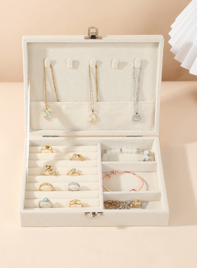Hanayo Jewelry Box Multifunctional Jewelry Display Case for Display Storage Jewelry Storage Case with Lid for Earring Necklace Rings Bracelet with Removable Dividers(Beige) - Image 2
