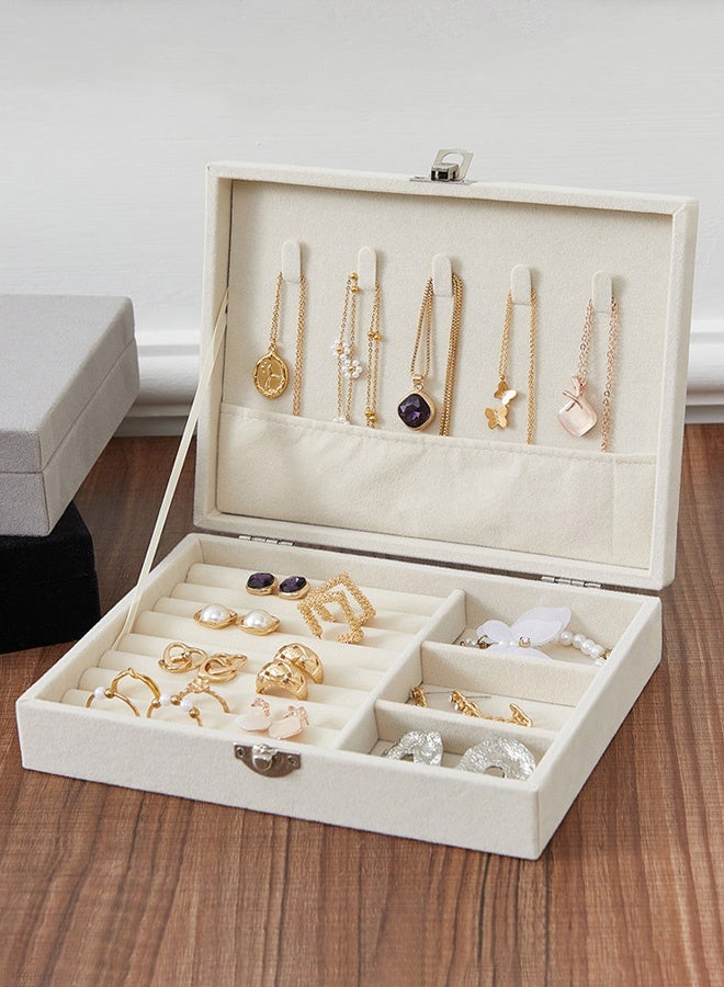 Hanayo Jewelry Box Multifunctional Jewelry Display Case for Display Storage Jewelry Storage Case with Lid for Earring Necklace Rings Bracelet with Removable Dividers(Beige) - Image 1