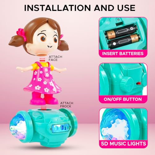NHR Musical Dancing Girl Toy for Kids and Children, 360° Rotating Bump & Go Action with Lights & Sound, Musical Toy for Toddlers, Birthday Gift for Boys & Girls (1+ Years) - Image 5
