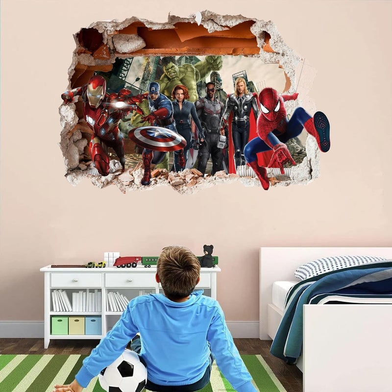 Wthh Superhero Wall Sticker Removable Vinyl Decal Boys Bedroom Kids Room Game Room Bathroom Wall Decor - 24" x 16" - Image 4