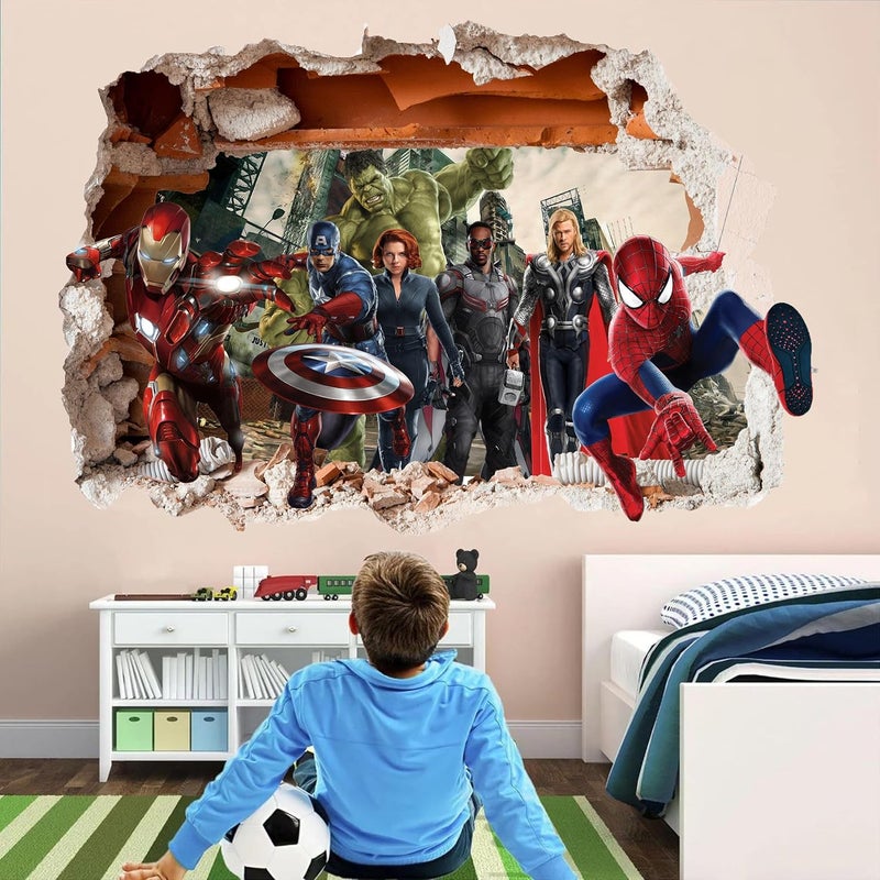 Wthh Superhero Wall Sticker Removable Vinyl Decal Boys Bedroom Kids Room Game Room Bathroom Wall Decor - 24" x 16" - Image 1