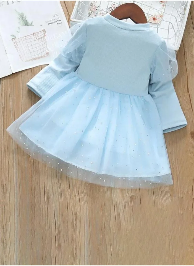 YUNIQEE Blue Fit & Flare Crew Neck Embellished Dress