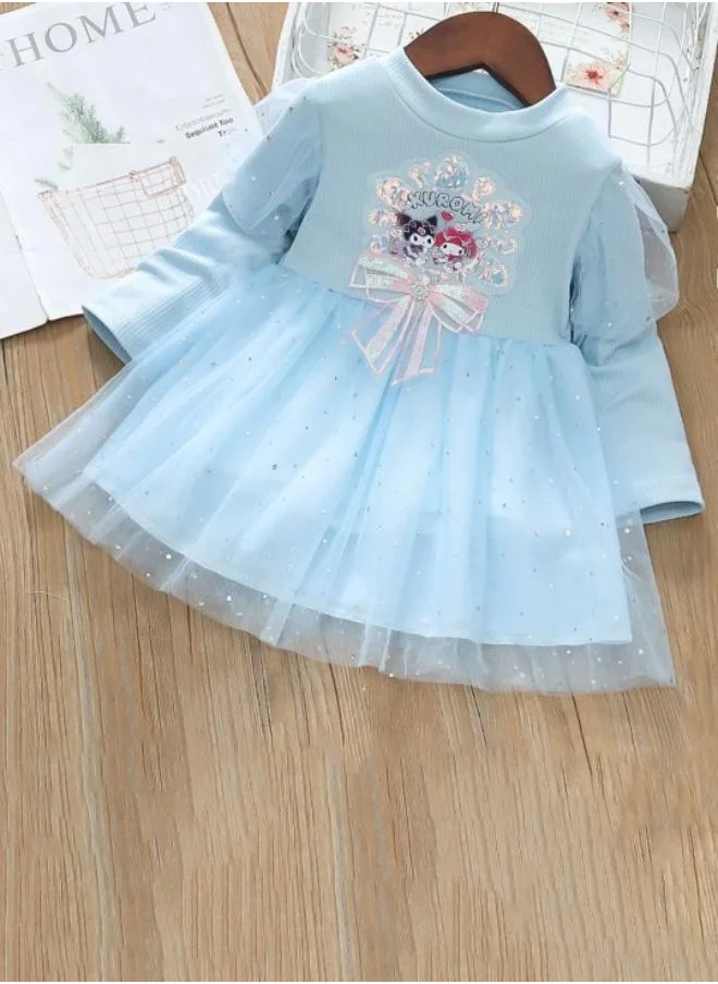 YUNIQEE Blue Fit & Flare Crew Neck Embellished Dress