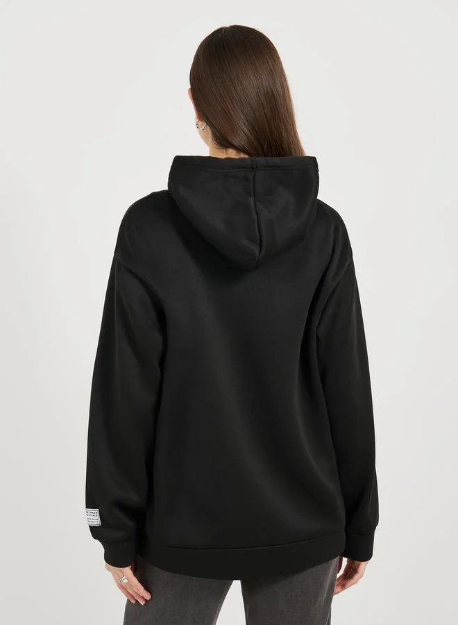 Styli Slogan Print Zip Up Hooded Sweatshirt