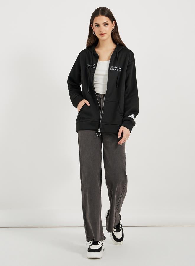 ستايلي سويت شيرت مطبع بكتابة مع سحَّاب غلق - Image 2