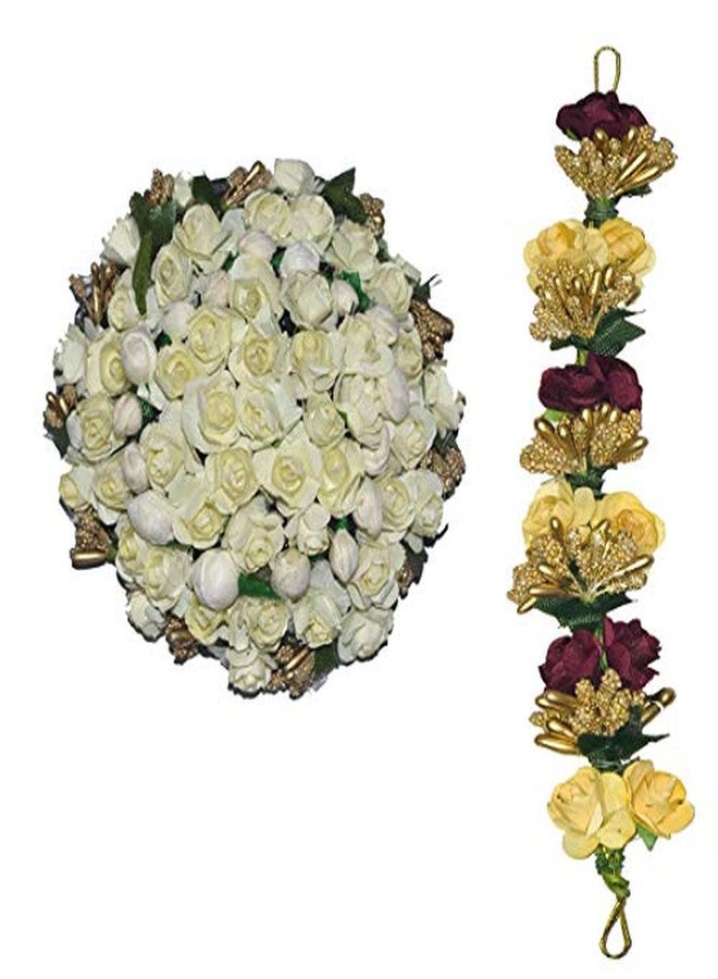 Arooman™ Full Juda Bun Hair Flower Gajra and Multicolor Gajra Combo for Wedding and Party (White) - Image 2