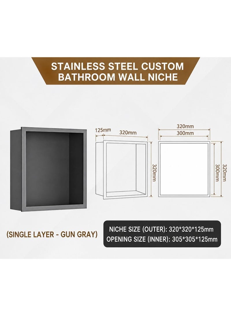 Stainless Steel Niche de Douche for Bathroom Black, Shower Caddy, Wall-Inserted, No Tile Needed, Waterproof, Single Shelf, Bathroom Storage, Modern - Image 1