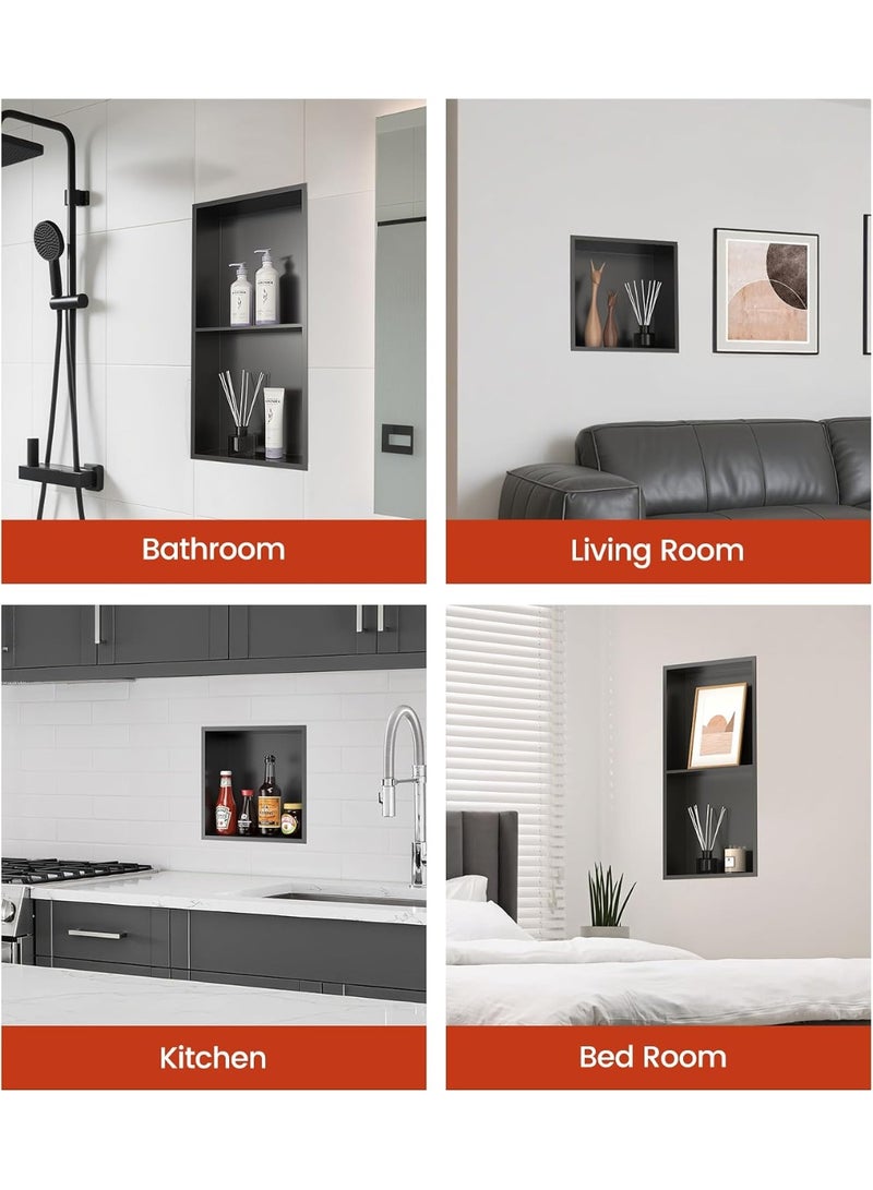 Stainless Steel Niche de Douche for Bathroom Black, Shower Caddy, Wall-Inserted, No Tile Needed, Waterproof, Single Shelf, Bathroom Storage, Modern - Image 2