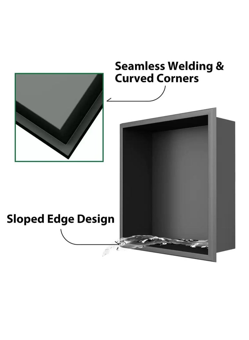 Stainless Steel Niche de Douche for Bathroom Black, Shower Caddy, Wall-Inserted, No Tile Needed, Waterproof, Single Shelf, Bathroom Storage, Modern - Image 5