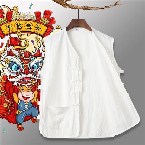 Summer Middle-aged and Old-aged Thin Retro Tang-style Vest Mens Chinese-style Sleeveless Hollow-out Wingcoat Loose Waistcoat Mens Vest vintage white