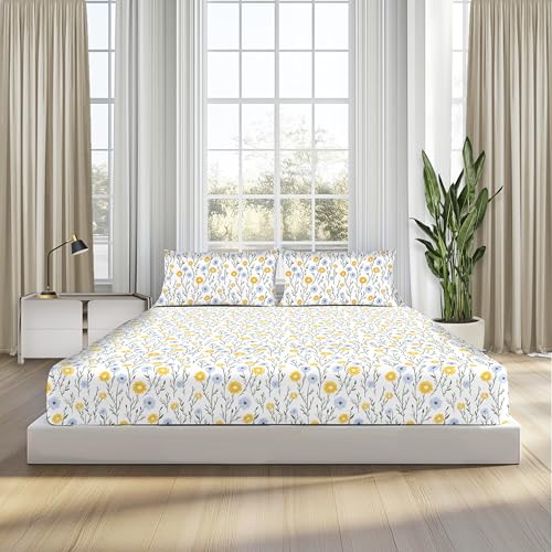 Sleepsia Lounge 100% Cotton King Size Bedsheet | Ditsy Florals Print Premium Bedsheet for Double Bed King Size– Soft & Breathable,180 TC Bed Sheet for Bedroom, Wrinkle-Resistant, Skin-Friendly - Image 1