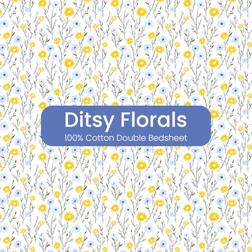 Sleepsia Lounge 100% Cotton King Size Bedsheet | Ditsy Florals Print Premium Bedsheet for Double Bed King Size– Soft & Breathable,180 TC Bed Sheet for Bedroom, Wrinkle-Resistant, Skin-Friendly - Image 3
