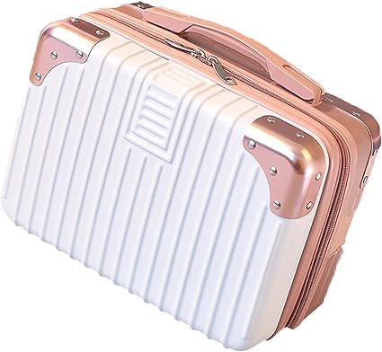 IMUU Makeup Travel Case Hard Shell Cosmetic Bag Zipper Design Small Portable Makeup Bag Hand Luggage with Elastic Band Mini ABS Carrying Suitcase for Women Girls Rose Gold White - Image 1