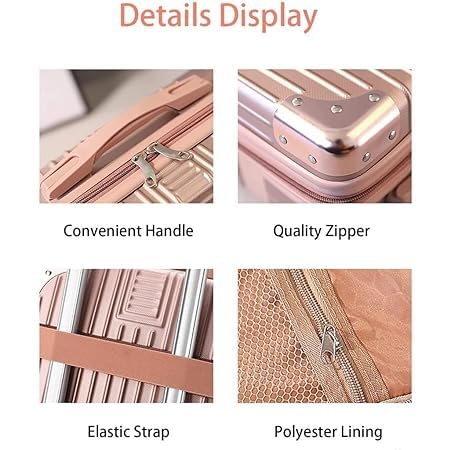 IMUU Makeup Travel Case Hard Shell Cosmetic Bag Zipper Design Small Portable Makeup Bag Hand Luggage with Elastic Band Mini ABS Carrying Suitcase for Women Girls Rose Gold White - Image 3
