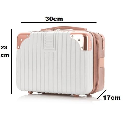 IMUU Makeup Travel Case Hard Shell Cosmetic Bag Zipper Design Small Portable Makeup Bag Hand Luggage with Elastic Band Mini ABS Carrying Suitcase for Women Girls Rose Gold White - Image 2