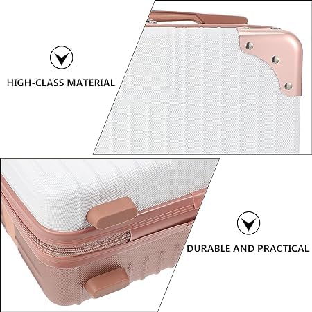 IMUU Makeup Travel Case Hard Shell Cosmetic Bag Zipper Design Small Portable Makeup Bag Hand Luggage with Elastic Band Mini ABS Carrying Suitcase for Women Girls Rose Gold White - Image 4
