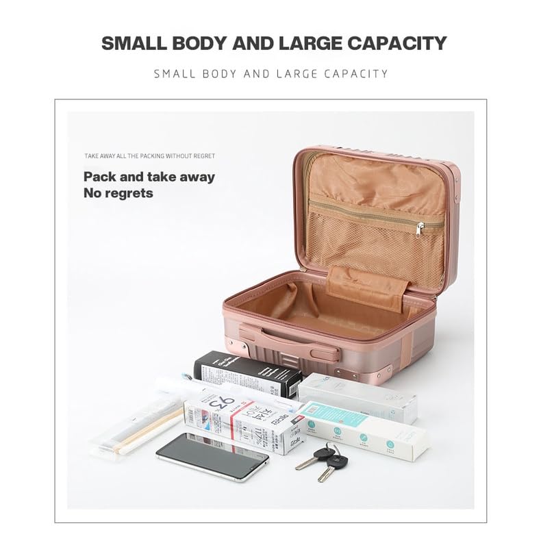 IMUU Makeup Travel Case Hard Shell Cosmetic Bag Zipper Design Small Portable Makeup Bag Hand Luggage with Elastic Band Mini ABS Carrying Suitcase for Women Girls Rose Gold White - Image 5