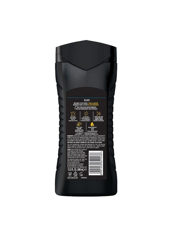 Black 3 In 1 Body, Face & Hair Wash For Men, Long-Lasting Refreshing Frozen Pear Dermatologically Tested, 400Ml