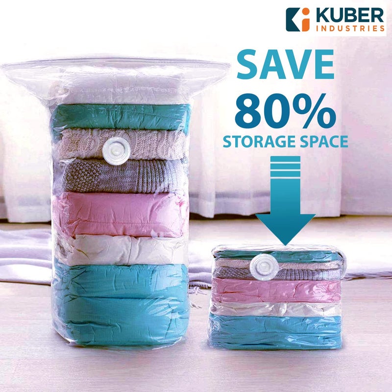 Kuber Industries Vacuum Storage Bags Travel Space Saver Seal Bags Vacuum Bags Bags for Clothes with Hand Pump 50x70 Pack of 12 Transparent - Image 2