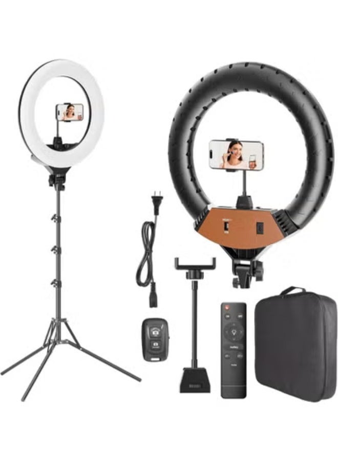 18-Inch Professional LED Ring Light – 65W Adjustable 3200–5500K Lighting with Stand, Phone Holder, Remote & Flexible Tube