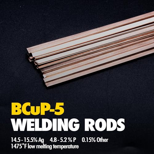 Vouyar 20 Sticks Brazing Rods Bcup5 15 Silver Solder Phos Copper Brazing Alloys Flat Welding Rods Industry 0050 x 18 x 14 for Air Conditioning Refrigerator Cold Storage HVAC Units - Image 3