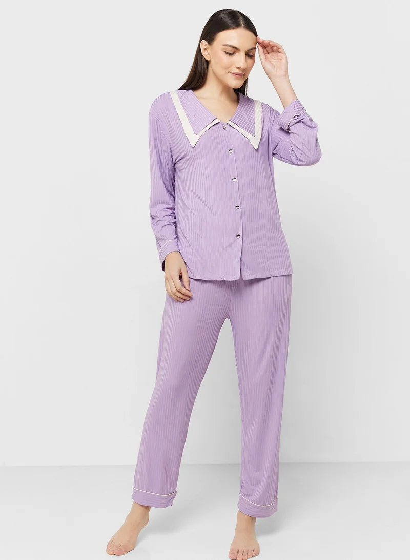 ELLA Contrast Trims Pyjama Pant Set