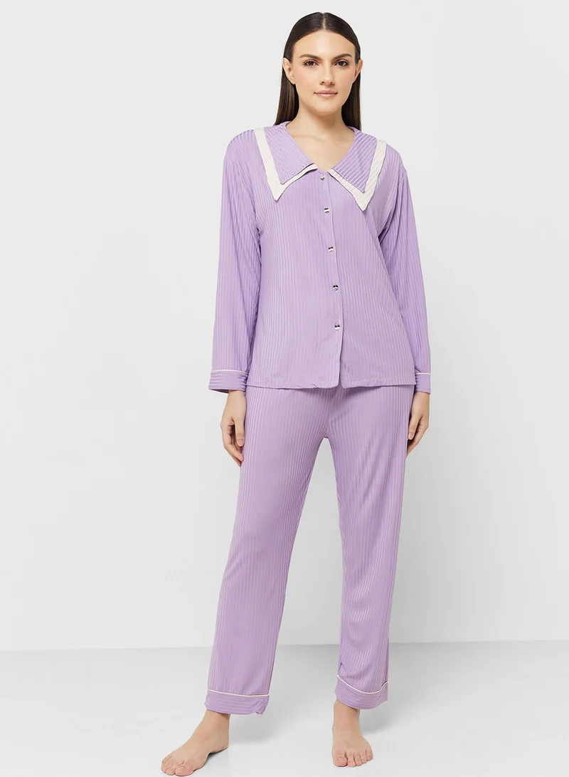 ELLA Contrast Trims Pyjama Pant Set
